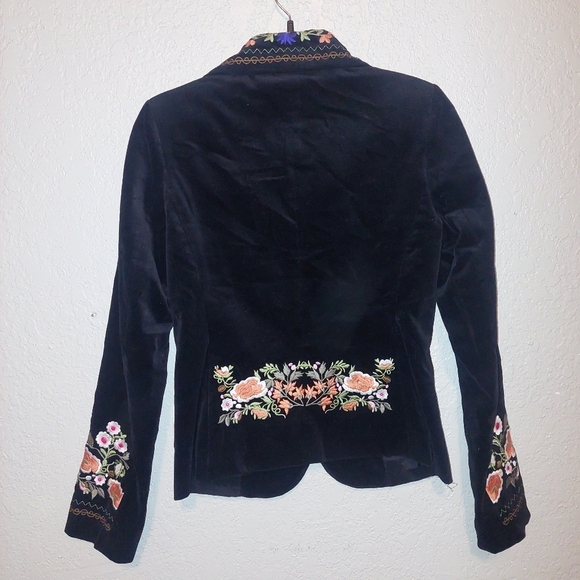 Vintage Y2K Pepper Black Floral Embroidered Collared Velvet Jacket Size S - Picture 2 of 7